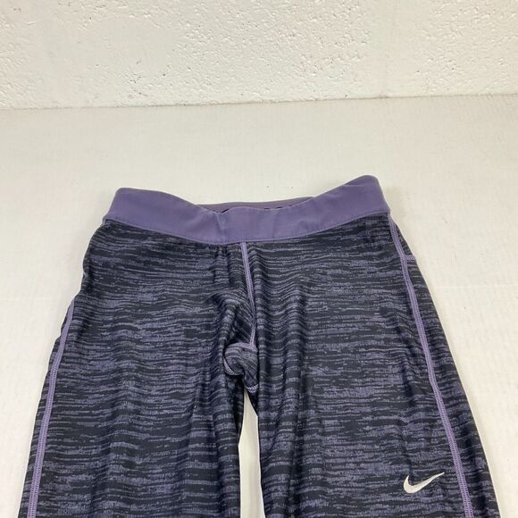 Nike Womens Dri Fit Leggings Purple Black Mid Rise Just Dot It Workout Gym Small - Picture 3 of 12